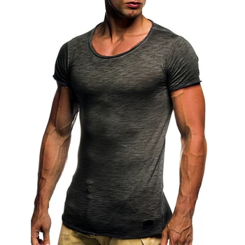 IceLion 2021 Нова лятна тениска с къс ръкав за Мъже модерен однотонная зашити дълга Мъжка тениска с кръгло деколте Slim Fit Тениска Дропшиппинг