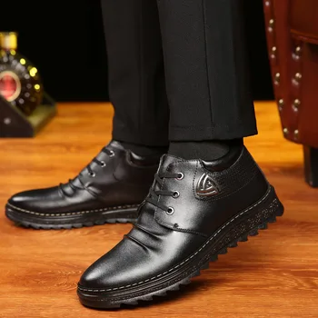 IMAXANNA 2019 Нови зимни обувки Мъжки обувки от естествена кожа, Мъжки топла вълнена памучен обувки Нескользящие мъжки ботильоны Зимни обувки