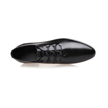IMAXANNA Луксозни мъжки модел обувки за Лято модерни кожени мъжки бизнес обувки на равна подметка Черна дишаща официалната офис работна обувки