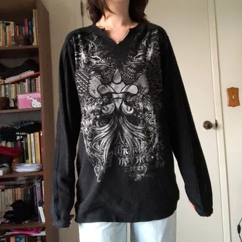 IMCUTE Готически графичен принт Y2K Свободни блузи, Ежедневни яке в Ретро стил Гръндж Fairycore Топ Тениска Градинска Облекло Тъмната Академична дрехи на 90-те години