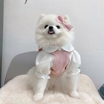 INS дизайнерска мода за кучета Принцеса Pink мрежест папийонка Костюм Пола Завързана вратовръзка Пола за кучета Сладката удобна риза мода за кучета