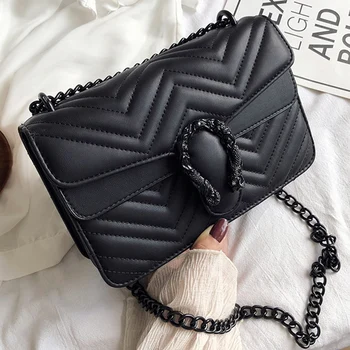 Ins Луксозната марка Дизайнерски Дамски чанти-реплика на рамото Дамска чанта с метални веригата на Женската кожа квадратна вечерна чанта през рамо Черни чанти