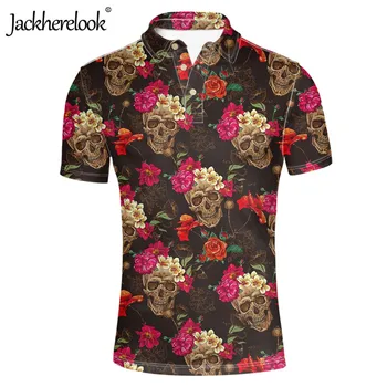 Jackherelook Модни топка за мъже Розова готически дрехи с черепа Ежедневни блузи Тениска с къс ръкав Тениски, Поло ал Hombre