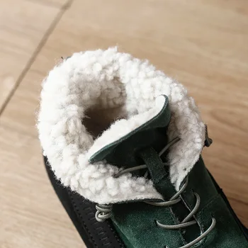 Johnature Зимни обувки Дамски обувки Топло 2021 Нови плюшени от естествена кожа, Смесени цветове, дантела с Ръчно изработени за почивка Шевни дамски ботуши