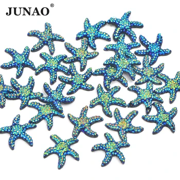 JUNAO 30 бр. 12 мм Черен AB Морска звезда кристал Апликация с плосък заден панел Смоляные Камъни, Без поправки Кристални Кристали за декорация