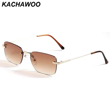 Kachawoo без рамки ретро слънчеви очила за жени на малка правоъгълна рамка, метални слънчеви очила без рамки за мъже модни аксесоари кафяв сив