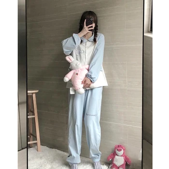 Kawaii Sanrioed Плюшени Аниме Памук Cinnamoroll Дамска пижама с дълги ръкави Комплект дрехи за дома Модни облекла за отдих Подарък за рожден ден