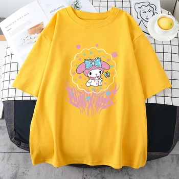 Kawaii Облекло Градинска тениска с къс ръкав за момичета Козметична облекло Casual Мода Красиви Върхове Пастелни готически зайци За жени