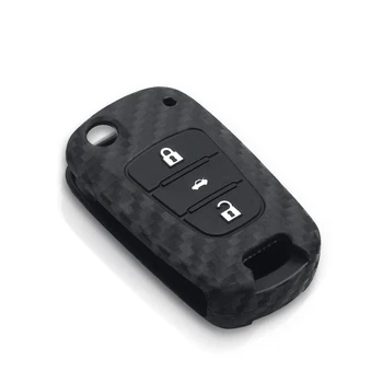 KEYYOU Въглеродни Влакна Силиконов Калъф За Ключове на Автомобила Защитен Калъф За Кожата За Hyundai I30, IX35 За Kia K2 K5 Ключодържател 3 Бутона