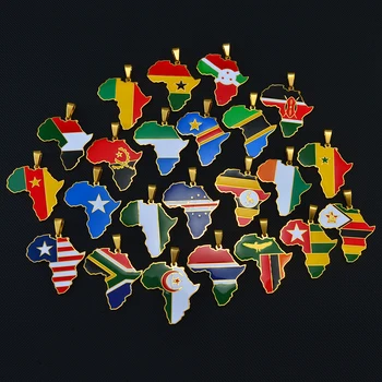 KOJ Хип-хоп Карта на Африка Висулка Колие Бижута Гана, Нигерия, Конго, Судан, Сомалия, Уганда Замбия Зимбабве Либерия Мед Колие