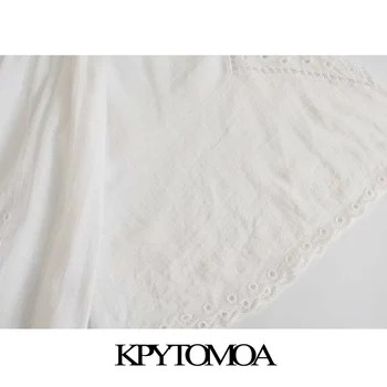 KPYTOMOA Дамска мода Выдалбливают Бродерия Свободни Midi Рокля Реколта Квадратен яка с къс ръкав Дамски рокли Vestidos
