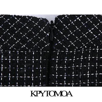 KPYTOMOA Дамска мода Потертая довършителни Твидовые блузи Реколта С къс ръкав с цип отзад Дамски ризи Blusas Шик върховете