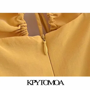 KPYTOMOA Дамска мода сграда Выдалбливают Midi Рокля Реколта Гърба с цип Тънки бретельки Дамски рокли Vestidos