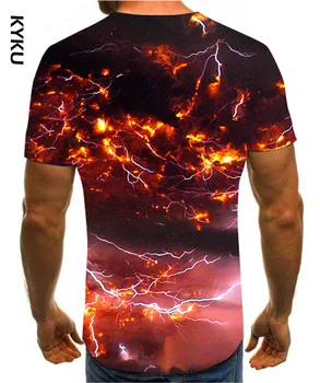 KYKU Лятна мъжка тениска с 3D печат, тениска с изображение на светкавица, тениска с принтом, мъжки t-shirt, лятна черна тениска с кръгло деколте, плаж