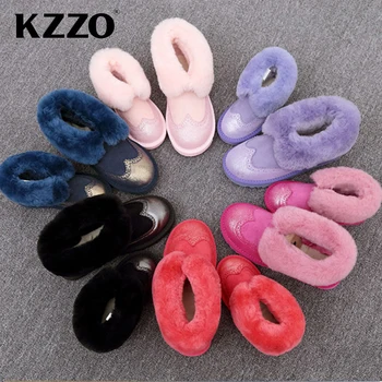 KZZO 2021 Нов Водоустойчив Бълок от естествена кожа, Дамски зимни обувки подплата от естествена вълна Зимни топли обувки ботильоны на равна подметка нескользящие