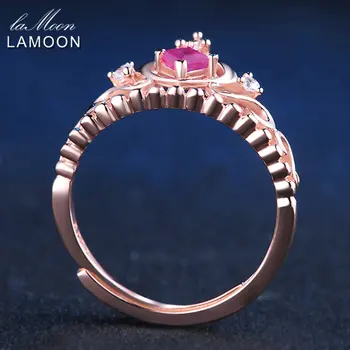LAMOON - Сребро 925 проба Бижута Принцеса Кройката 0,2 карата Истински Рубин Натурален Скъпоценен Камък Лукс S925 Годежен Пръстен LMRI013