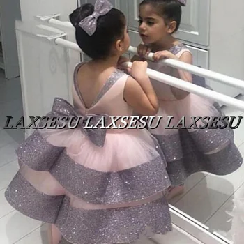 Laxsesu Буйни рокля с цветя модел за момичета Блестящи рокли без ръкави за момичета Рокля на Принцеса за рождения си Ден Рокля за Първо Причастие 2022 Ново записване