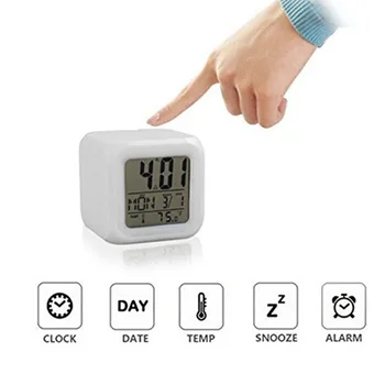 Led Светлинен Алармен часовник Цифров Дисплей 7 Промяна на Цвета Термометър Мулти Преносим Домашната Спалня Инструмент За събуждане на детето