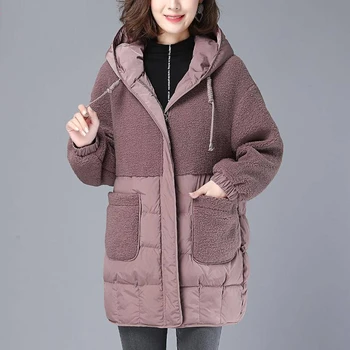 Leiouna Зимни топло яке Свободно палто Harajuku Мозайка рокля от вълна от овце, Палта Femme Hiver Градинска дамски дрехи