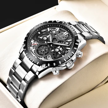 LIGE Най-добрата марка на Луксозни Мъжки часовник Модни кухи Кварцов часовник с дата на Ежедневните Военни ръчен часовник с хронограф Мъжки Relógio Masculino
