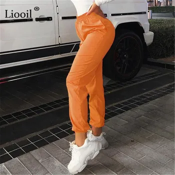 Liooil Оранжеви Спортни панталони с висока талия Секси Панталони с джобове 2021 Градинска Облекло Ежедневните Свободни Пътеки Женски Широки Спортни панталони