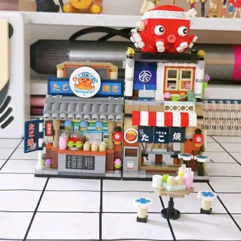 LOZ 1218 Архитектура Градска улица Октопод Храна Ресторант Магазин 3D Модел САМ Кухненски Блокове, Тухли, Строителни Играчки за деца без кутия
