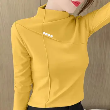 Lucyever 2021 Пролет Есен Дамска блуза в корейски стил Однотонная поло Блузи, Дамски модни риза с копчета Върховете Женски