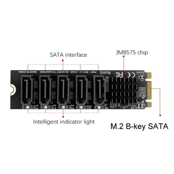 M. 2 NGFF B-Ключ Sata към SATA 3 5-портов карта за разширяване на 6 Gbit / с Карта за разширяване на JMB585 Чипсет Поддръжка на SSD и HDD