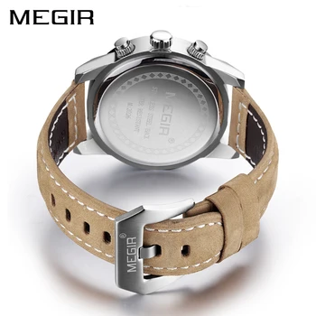 MEGIR Модерен спортен часовник За мъже на Луксозна марка За мъжки Кварцов часовник Хронограф Часовник Кожена каишка Армейските Военни Ръчен часовник 2026