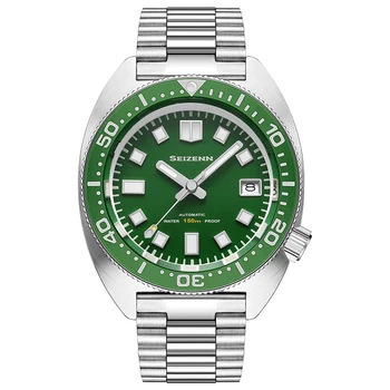 Merkur Ретро Мъжки часовник Turtle Diver 44 мм Зелен циферблат син сапфир NH35 Механизъм за самостоятелно ликвидация 150 м Водоустойчив верижка от неръждаема стомана