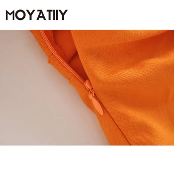 MOYATIIY Дамска мода 2021 Midi Драпированное рокля Елегантен, Плътен Цвят с къс Ръкав и Странични престилки с цип копчета Дизайн Vestidos