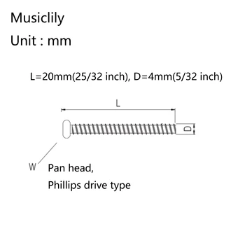 Musiclily Основните Винтове за закрепване на телемоста с метална метрична резба 4x20 мм, Черен (Комплект от 20)