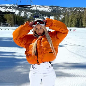 Naka яке Парк с ципове Памучни якета 2022 Зимни дрехи от Ски за да отговарят Оранжево палто с мехурчета Топъл плътен цвят Ежедневни градинска на горно облекло