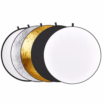 Neewer 43-инчов / 110 см Сгъваема Многодисковый рефлектор на светлината, 5 в 1 с чанта - Прозрачна, Сребристо, Златно, Бяло и Черно