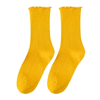 NHKDSASA Японската Корея Старшеклассницы Високи Чорапи Свободни Обикновен Цвят на Двойна Игла за Плетене на Памучни Дамски Дълги Чорапи