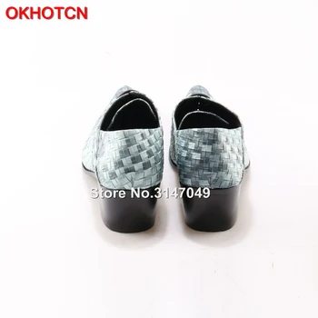 OKHOTCN Мъжки обувки от волска кожа, с остър пръсти Ежедневни каре мъжки Ежедневни бизнес обувки-обувки Oxfords Мъжки върху плоска подметка дантела Sapato Masculino