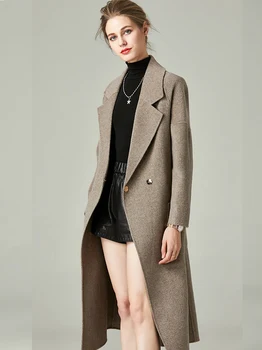 OLOMM 00340# Двустранно кашемировое палто Дамско палто с дълъг ръкав вълнена луксозно поръчка удебеляване Топ в английски стил