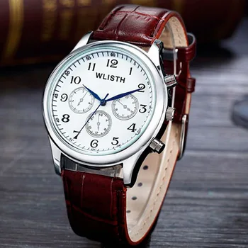OMHXZJ W136 Джентълмен водоустойчива устойчива на износване спортен проста имитация на колан трехглазого бизнес кварцов механизъм мъжки часовник