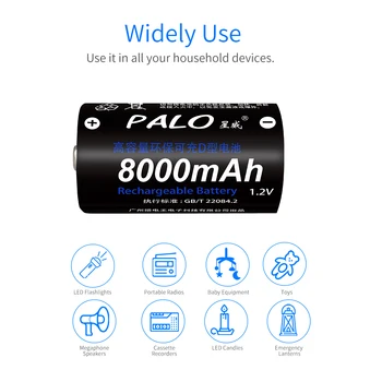 PALO 8000 ма 1.2 D Размерът на Акумулаторни Батерии За Фенерче Газова Печка Радио Хладилник С Батерии Помещение D NiMH батерия