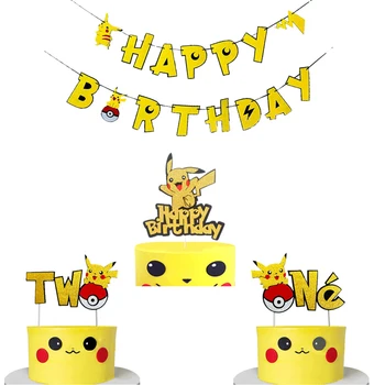 Pikachu Pokemon Украса на Торта за Доставка честит Рожден Ден Изпълзяват Топката Купа Торта Аниме Фигурка за Торта Поставете Флаг направи си САМ Украса за партита