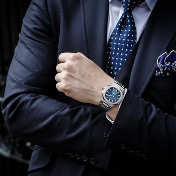 PLADEN Неръждаема стомана 30 м Водоустойчив мъжки часовник Relogio Masculino Часовник от розово злато Луксозни ръчни часовници от естествена кожа за Мъже