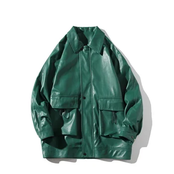 PR 2022 Кожено яке с голям джоб Есен мъжко яке в гонконгском стил Градинска облекло за хип-хоп Мъжки палта, Мъжки ежедневни свободни