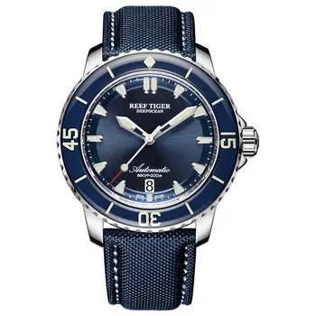 Reef Тигър/RT Супер Светещи часовници за гмуркане Мъжки Аналогов автоматичен часовник със син циферблат Найлонов ремък reloj hombre RGA3035