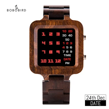 Relogio masculino Бобо птичи часовници За мъже на Най-добрата марка Квадратен LED Реколта Цифров Дата на Седмица Многофункционален Horloge Heren Дропшиппинг