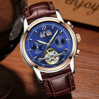 Relogio Masculino Мъжки часовници Най-добрата марка Luxruy LIGE Автоматичен часовник Водоустойчив Мъжки Спортни часовници, Мъжки кожени бизнес ръчен часовник