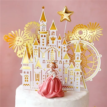 Royal Crown Розов Замък Принцеса Момиче на честит Рожден Ден Торта Topper Детски Празнични аксесоари Торта, Украшающий Розови Подаръци за любов