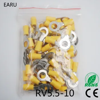 RV5.5-10 Жълто Пръстен изолиран клеммный костюм 4-6 mm2 Кабелен Тел Конектор 50 бр./опаковане. кабел Запресоване клеммный конектор RV5-10 АВТОБУСА