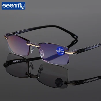Seemfly Очила за четене За мъже Анти-сини лъчи Очила за старческо За жени Реколта Очила без рамки Диоптъра +1.0 1.5 2.0 2.5 3.0 3.5 4.0