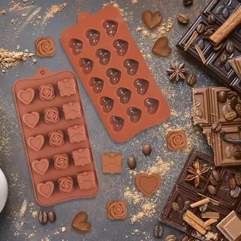 SILIKOLOVE 6 бр. Силиконови Форми за шоколад 3D Мини Шоколадови форми за печене DIY Инструменти за печене с 2 капки Кухненски принадлежности
