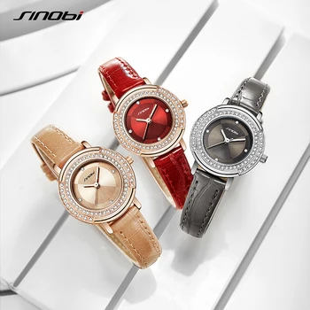 SINOBI Модни луксозни дамски часовници с диаманти Женски бизнес часовник с японски кварцов механизъм, Водоустойчиви часовници Montre Femme